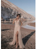 Luxurious Beaded Lace Tulle Slit Beach Wedding Dress